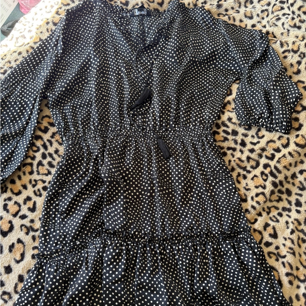 Black White Polka Dot Ruffle Dress TRIBAL Anthropologie Size PS